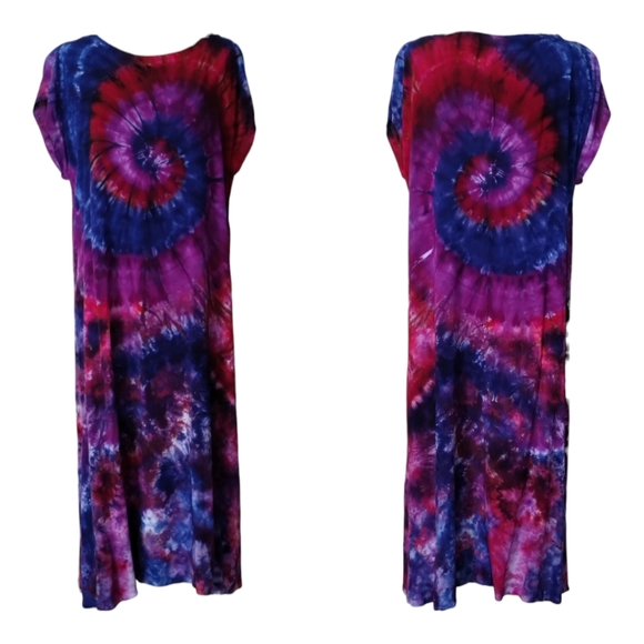 Spiral Scrunch Tie Dye Dress Red Blue and Purple One of a Kind - Picture 4 of 5